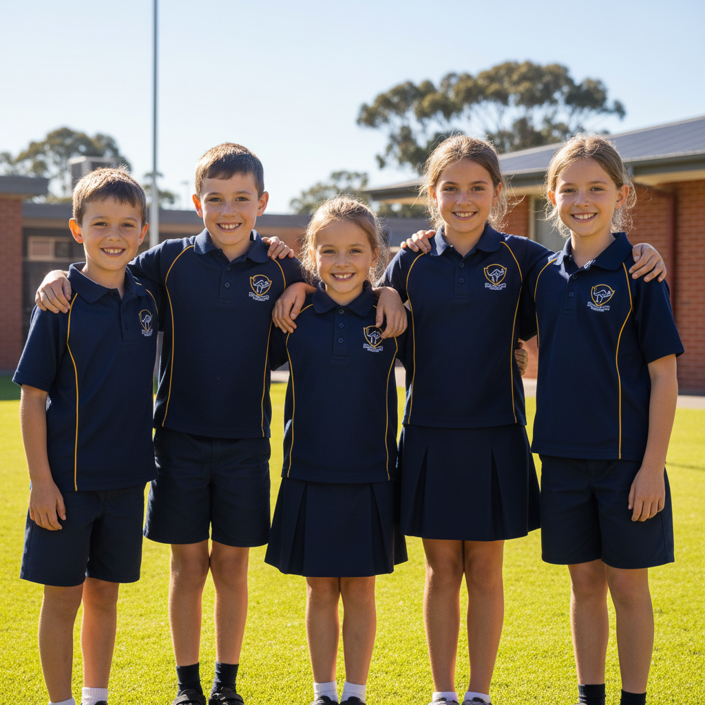Children wearing custom school uniforms
